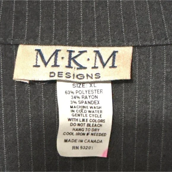 Y2K Charcoal Gray Pinstripe Cropped Blazer Jacket XL By MKM Designs - Picture 2 of 4